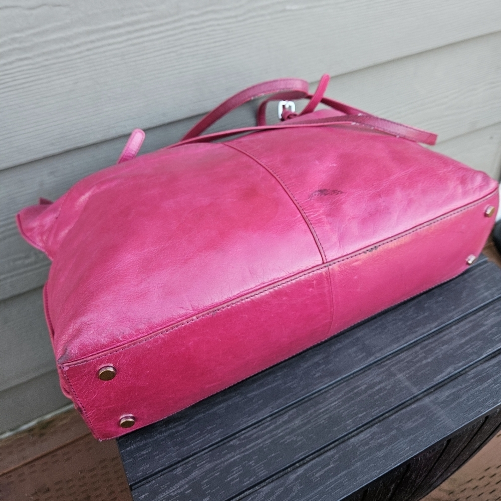 HOBO International Friar Leather Hot Pink Shoulder Bag Magenta Tote Purse VTG - Picture 6 of 16